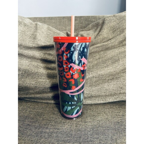 Starbucks Summer 2021 Venti Tumbler Green Blue Red Cheeta Print 24 oz Cup - Picture 2 of 7